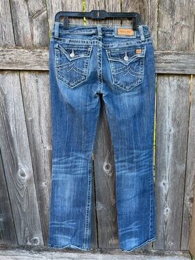 Miss Me Distressed Boot Cut Jeans in Blue Wash